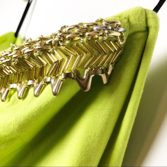 BEBE Bright Green Gold Beaded Maxi Tube Dress - Picture 6 of 8